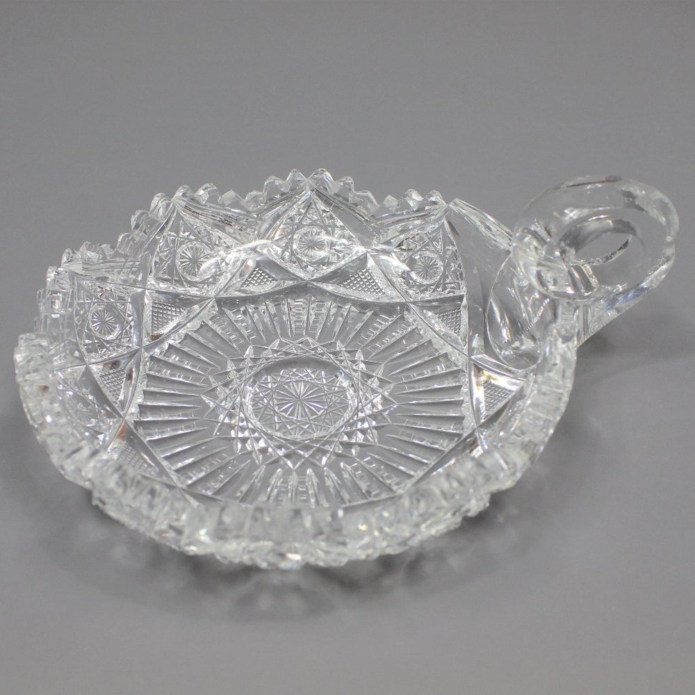 Antique Lead Cut Crystal Dish with Handle
